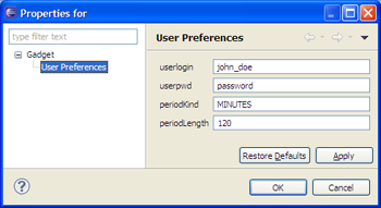 OpenSocial gadget preferences